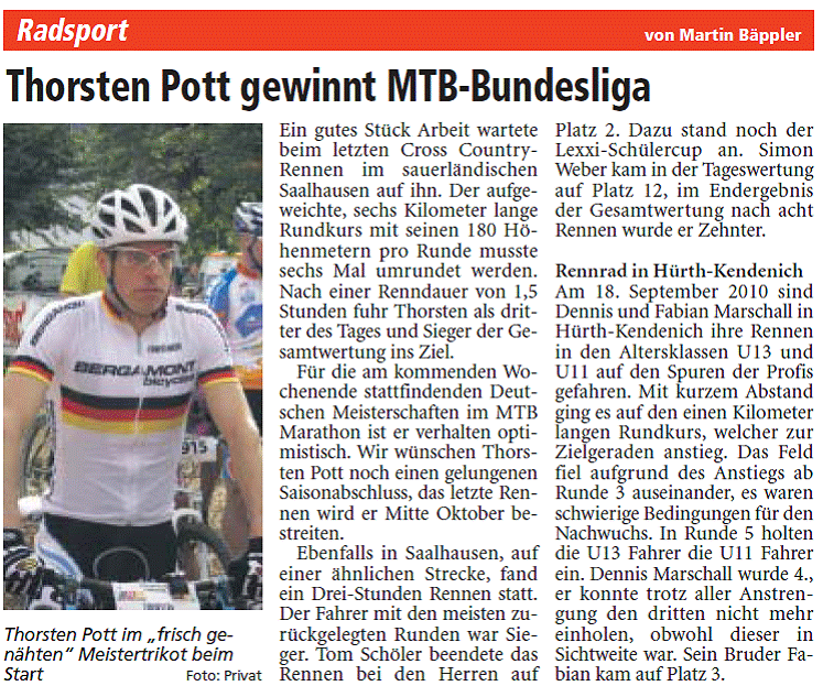 Thorsten Pott gewinnt MTB Bundesliga Masters 1 2010 aus dem LA