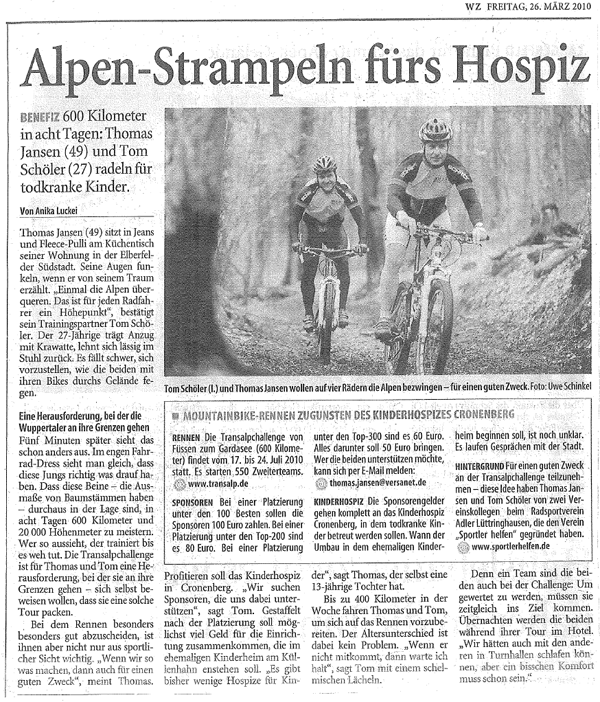 WZ zur TransAlp | Sportler Helfen von Tom & Thomas 2010