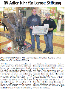 Scheckübergabe Sportler Helfen an die Lerose Stiftung - Klicken zum vergrößern