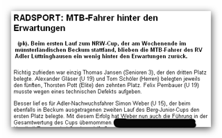 Simon gewinnt in Beckum - RGA vom 24.05.2011 | Klick zum vergrößern