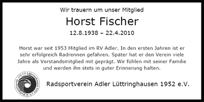 Todesanzeige Horst Fischer