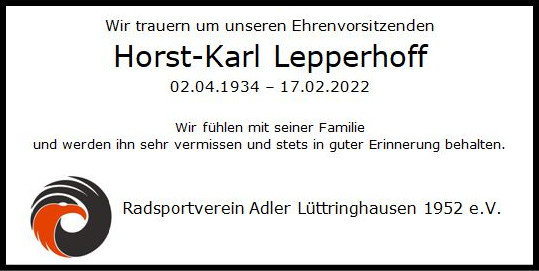 RV Adler Lüttringhausen - Horst Lepperhoff ist gestorben